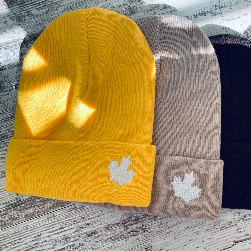 NEW-Embroidered Maple Leaf Beanie Hat